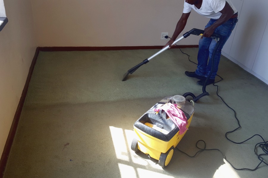 carpet cleaning in progress